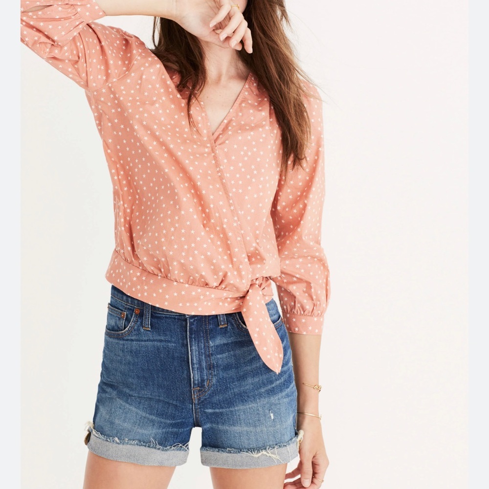 Madewell Wrap Top in Star Scatter women’s XXS peach EUC
